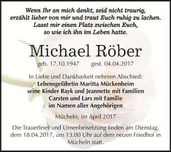 Traueranzeige von Michael Röber von Super Sonntag Halle
