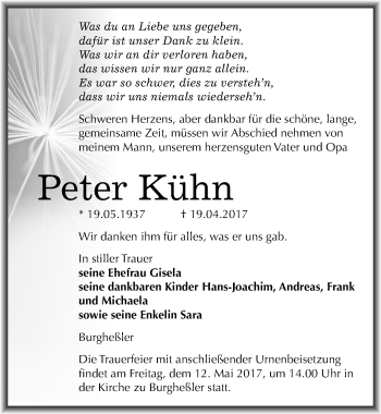 Traueranzeige von Peter Kühn von Mitteldeutsche Zeitung Naumburg/Nebra