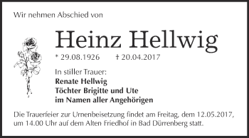 Traueranzeige von Heinz Hellwig von Super Sonntag Merseburg