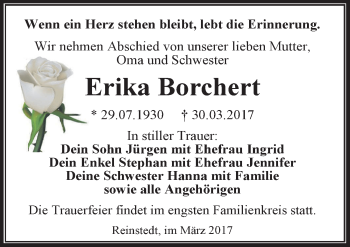 Traueranzeige von Erika Borchert von Mitteldeutsche Zeitung Quedlinburg