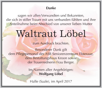 Traueranzeige von Waltraut Löbel von Mitteldeutsche Zeitung Halle/Saalkreis