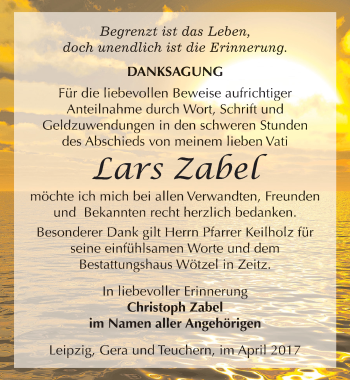 Traueranzeige von Lars Zabel von Mitteldeutsche Zeitung Weißenfels