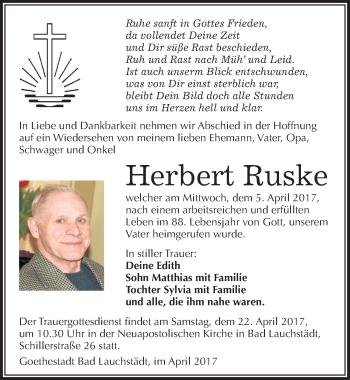 Traueranzeige von Herbert Ruske von Mitteldeutsche Zeitung Merseburg/Querfurt