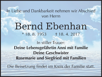 Traueranzeige von Bernd Ebenhan von Mitteldeutsche Zeitung Halle/Saalkreis