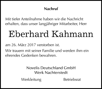 Traueranzeige von Eberhard Kahmann von Mitteldeutsche Zeitung Aschersleben