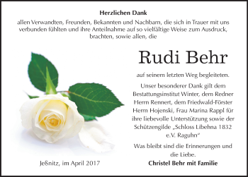 Traueranzeige von Rudi Behr von Mitteldeutsche Zeitung Bitterfeld