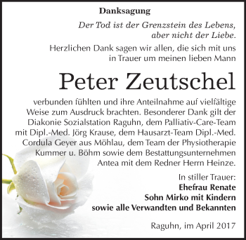 Traueranzeige von Peter Zeutschel von Mitteldeutsche Zeitung Bitterfeld