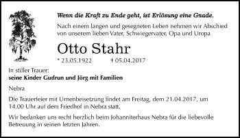 Traueranzeige von Otto Stahr von Mitteldeutsche Zeitung Naumburg/Nebra