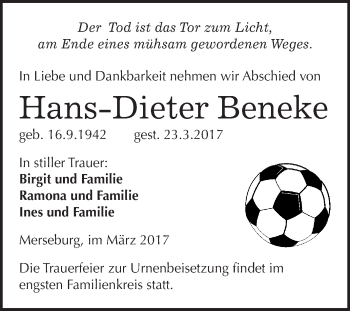 Traueranzeige von Hans-Dieter Beneke von Super Sonntag Halle