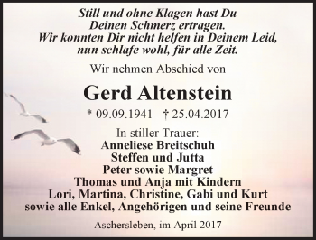 Traueranzeige von Gerd Altenstein von Mitteldeutsche Zeitung Aschersleben