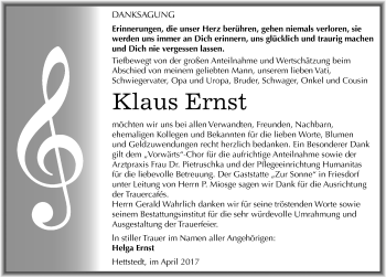 Traueranzeige von Klaus Ernst von Mitteldeutsche Zeitung Mansfelder Land