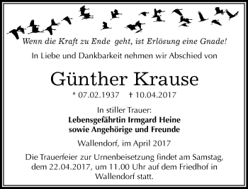 Traueranzeige von Günther Krause von Mitteldeutsche Zeitung Merseburg/Querfurt
