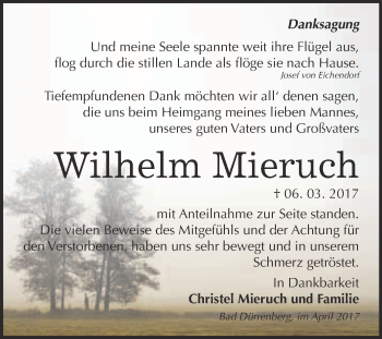 Traueranzeige von Wilhelm Mieruch von Super Sonntag Halle