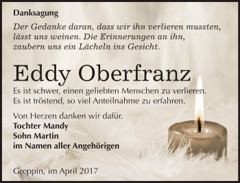 Traueranzeige von Eddy Oberfranz von Mitteldeutsche Zeitung Bitterfeld