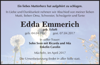 Traueranzeige von Edda Emmerich von Mitteldeutsche Zeitung Merseburg/Querfurt