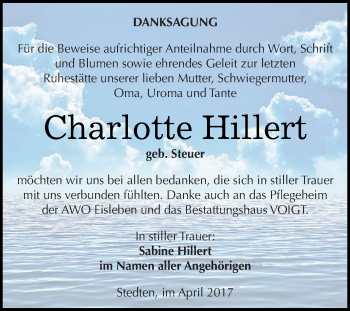 Traueranzeige von Charlotte Hillert von Super Sonntag SGH Mansf. Land