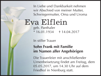 Traueranzeige von Eva Elflein von Mitteldeutsche Zeitung Bernburg