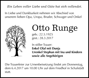 Traueranzeige von Otto Runge von Mitteldeutsche Zeitung Merseburg/Querfurt