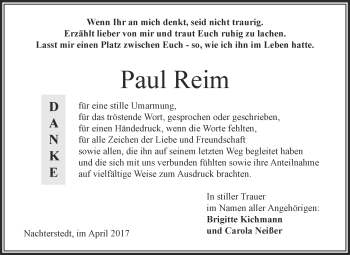Traueranzeige von Paul Reim von Super Sonntag Aschersleben