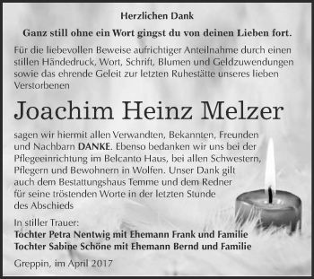 Traueranzeige von Joachim Heinz Melzer von WVG - Wochenspiegel Bitterfeld