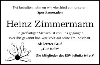 Traueranzeige von Heinz Zimmermann von Mitteldeutsche Zeitung Bitterfeld