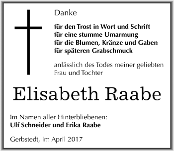 Traueranzeige von Elisabeth Raabe von Mitteldeutsche Zeitung Mansfelder Land
