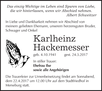 Traueranzeige von Albert Schweitzer von Super Sonntag Halle