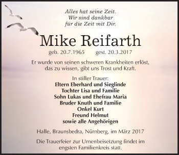 Traueranzeige von Mike Reifarth von Mitteldeutsche Zeitung Merseburg/Querfurt