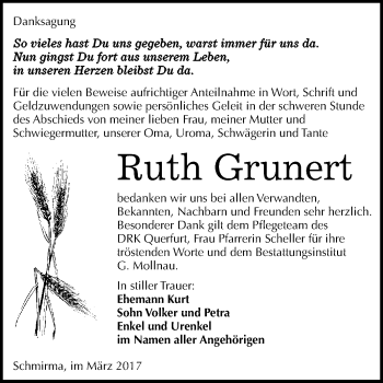 Traueranzeige von Ruth Grunert von Super Sonntag Halle