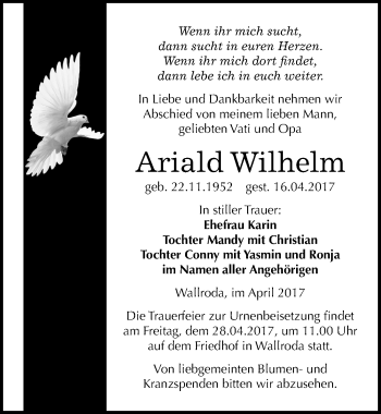 Traueranzeige von Ariald Wilhelm von Mitteldeutsche Zeitung Naumburg/Nebra