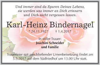 Traueranzeige von Karl-Heinz Bindernagel von Mitteldeutsche Zeitung Halle/Saalkreis
