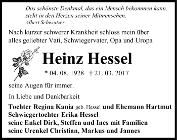 Traueranzeige von Heinz Hessel von Mitteldeutsche Zeitung Halle/Saalkreis