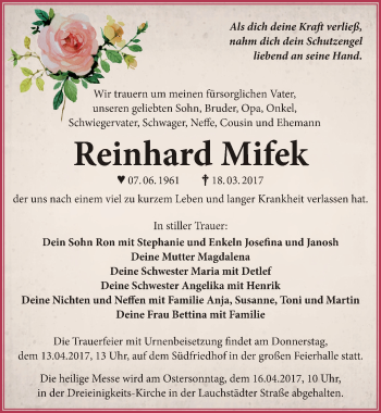 Traueranzeige von Reinhard Mifek von Mitteldeutsche Zeitung Halle/Saalkreis