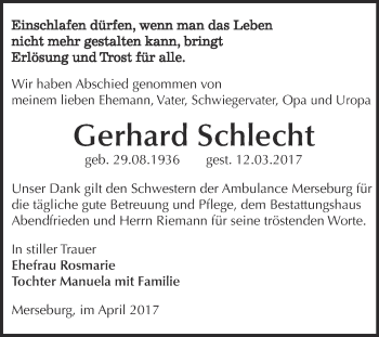 Traueranzeige von Gerhard Schlecht von Super Sonntag Halle
