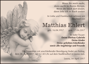 Traueranzeige von Matthias Ehlert von Mitteldeutsche Zeitung Merseburg/Querfurt