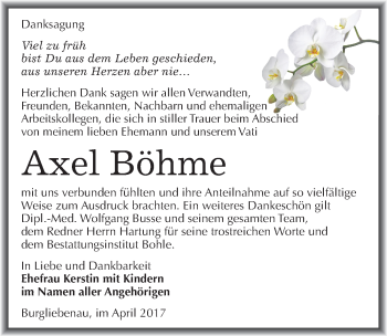Traueranzeige von Axel Böhme von Mitteldeutsche Zeitung Merseburg/Querfurt