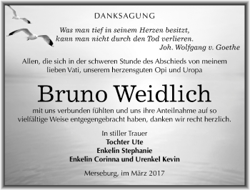 Traueranzeige von Bruno Weidlich von Mitteldeutsche Zeitung Merseburg/Querfurt