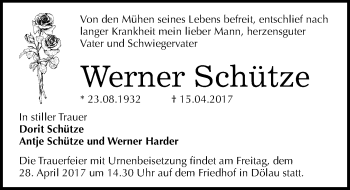 Traueranzeige von Werner Schütze von Mitteldeutsche Zeitung Halle/Saalkreis
