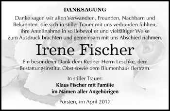 Traueranzeige von Irene Fischer von Mitteldeutsche Zeitung Weißenfels