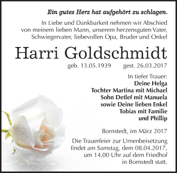 Traueranzeige von Harri Goldschmidt von Mitteldeutsche Zeitung Mansfelder Land