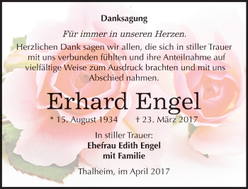 Traueranzeige von Erhard Engel von Mitteldeutsche Zeitung Bitterfeld