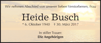 Traueranzeige von Heide Busch von Mitteldeutsche Zeitung Weißenfels