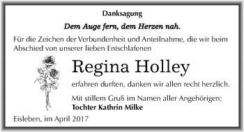 Traueranzeige von Regina Holley von Mitteldeutsche Zeitung Mansfelder Land