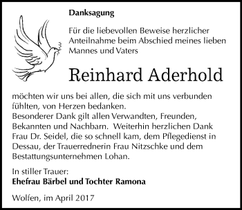 Traueranzeige von Reinhold Aderhold von Mitteldeutsche Zeitung Bitterfeld