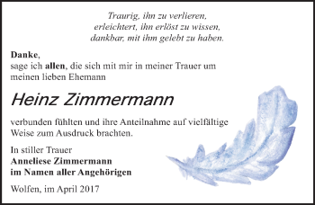 Traueranzeige von Heinz Zimmermann von Mitteldeutsche Zeitung Bitterfeld