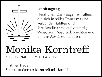 Traueranzeige von Monika Korntreff von Mitteldeutsche Zeitung Bitterfeld