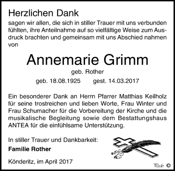Traueranzeige von Annemarie Grimm von Mitteldeutsche Zeitung Zeitz