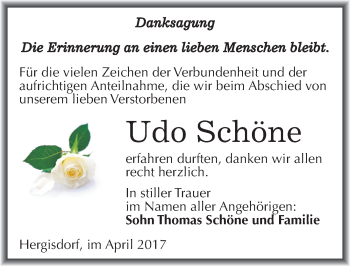 Traueranzeige von Udo Schöne von Mitteldeutsche Zeitung Mansfelder Land