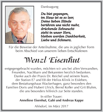 Traueranzeige von Wenzl Eisenhut von Mitteldeutsche Zeitung Mansfelder Land