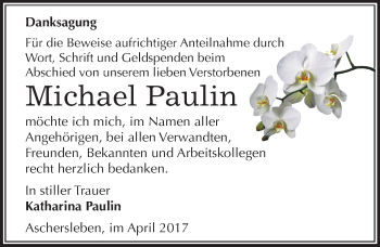 Traueranzeige von Michael Paulin von Mitteldeutsche Zeitung Aschersleben